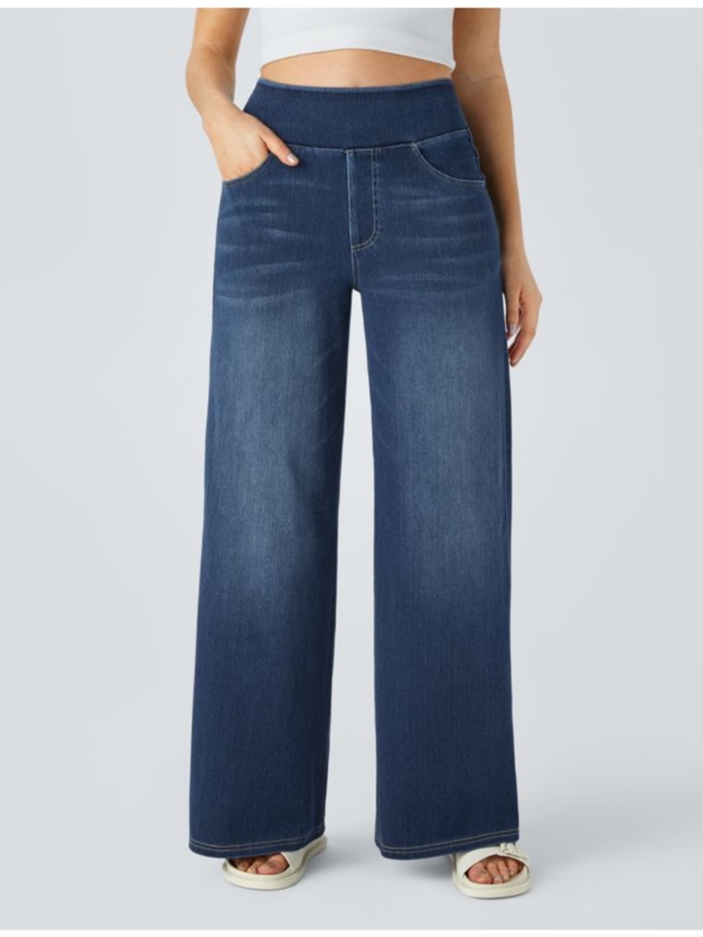 Halara Flex High Waisted Pockets Baggy Wide Leg Washed Casual Jeans Size Medium